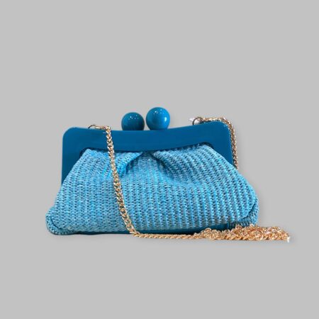 Clutch in Rafia Intrecciata e Pelle con Tracolla