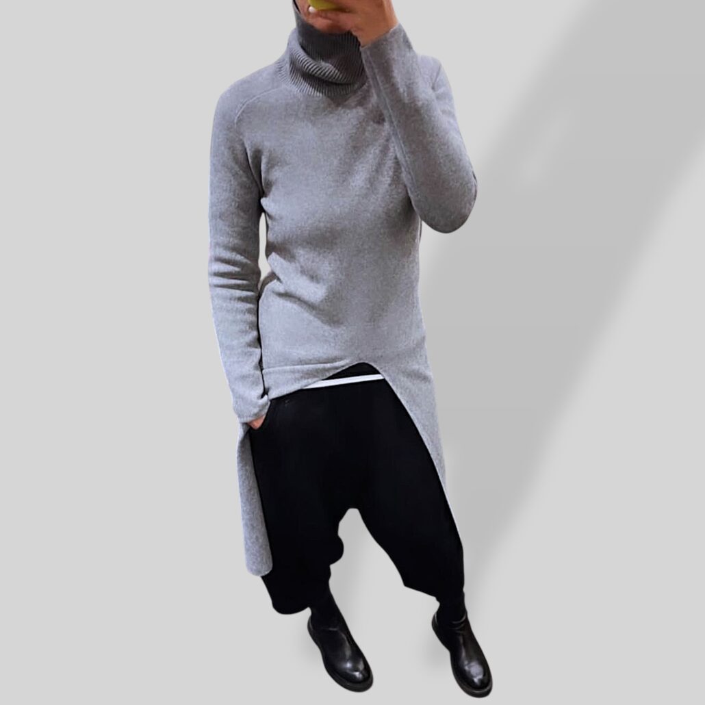 Maglia lunga donna con spacco grigio - immagine 2