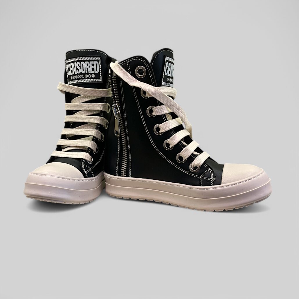Sneaker donna alta in pelle nero con zip laterale - immagine 2