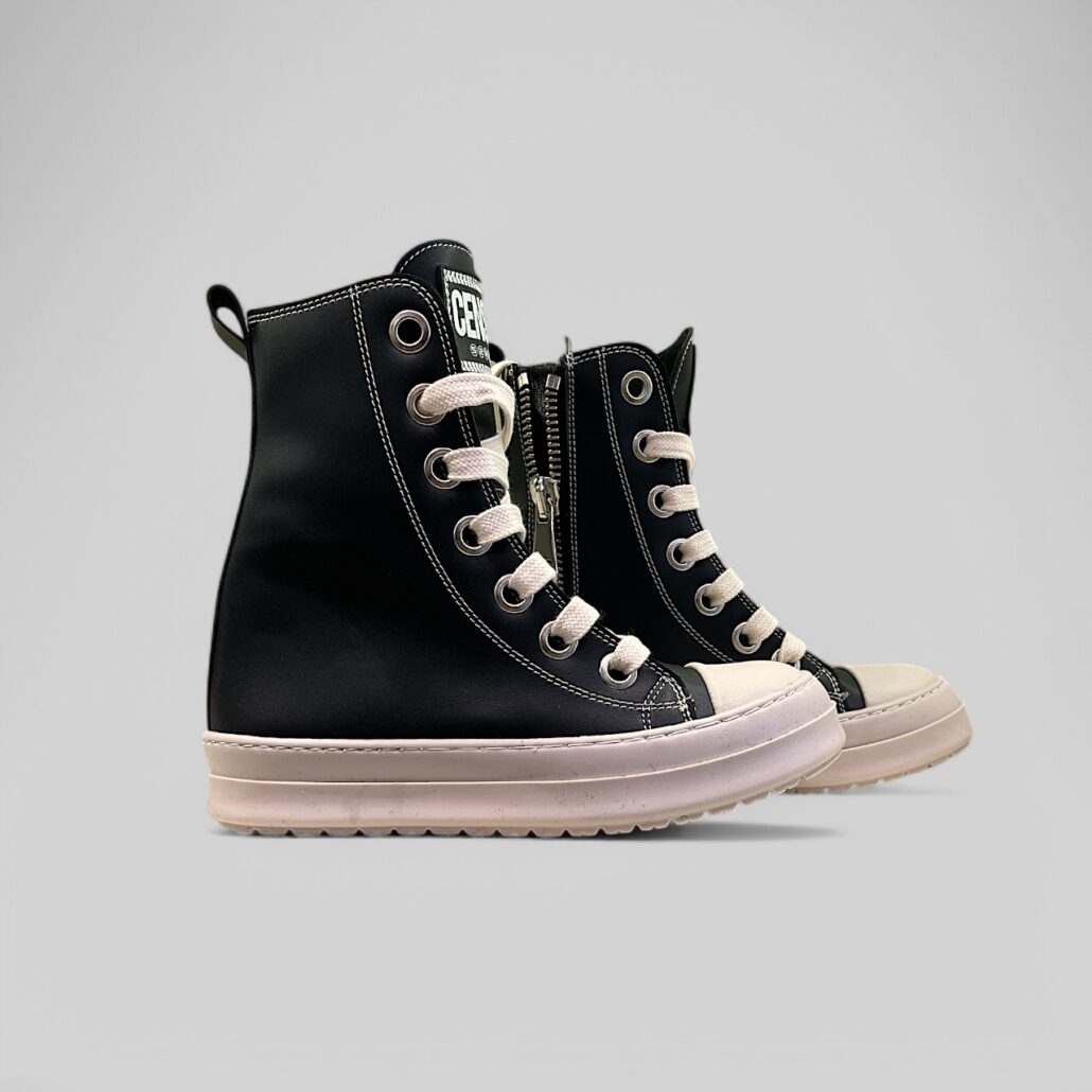 Sneaker donna alta in pelle nero con zip laterale - immagine 13