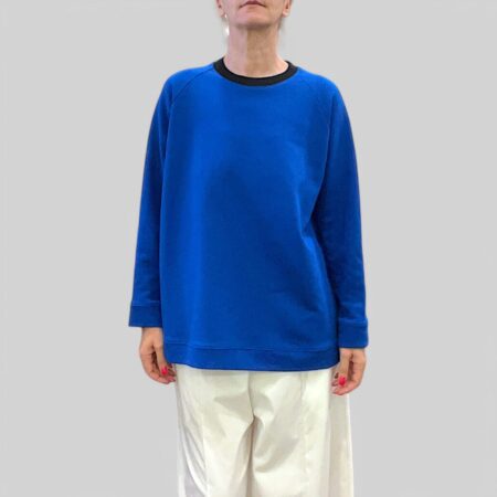 Felpa donna handmade cotone garzato blu elettrico nero