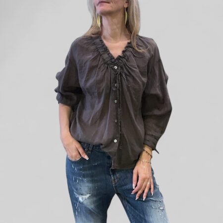 Camicia donna in cotone color fango manica lunga