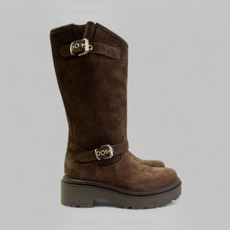 Divine Follie biker stivale in crosta moro fibbie oro