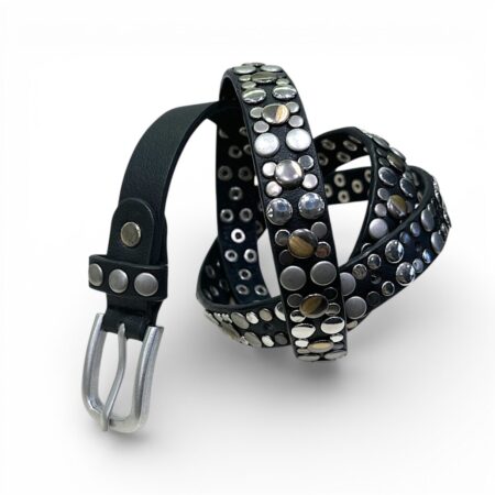 Cintura donna con borchie in pelle nero
