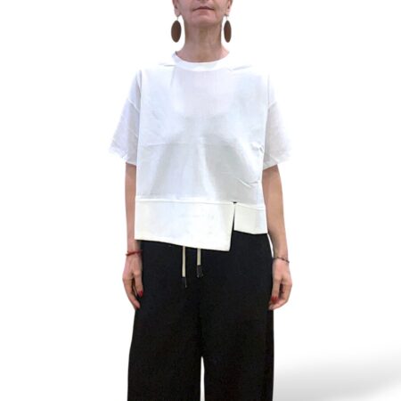 Maglia donna a scatola cotone bianco asimmetrica