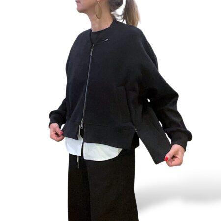 Giubbotto felpa donna nera con inserti di camicia