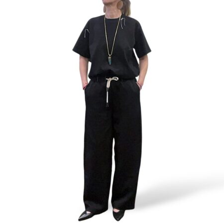 Pantalone palazzo nero donna con fascia elastica