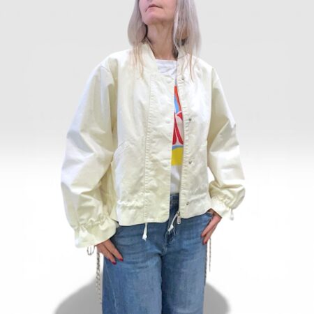 Bomber over donna cotone burro maniche arricciate