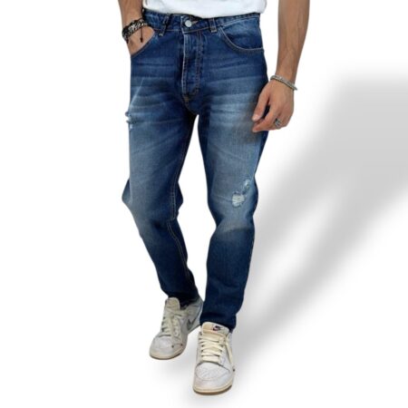 Jeans uomo blu con rotture 5 tasche