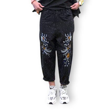 Pantalone donna con ricami floreali