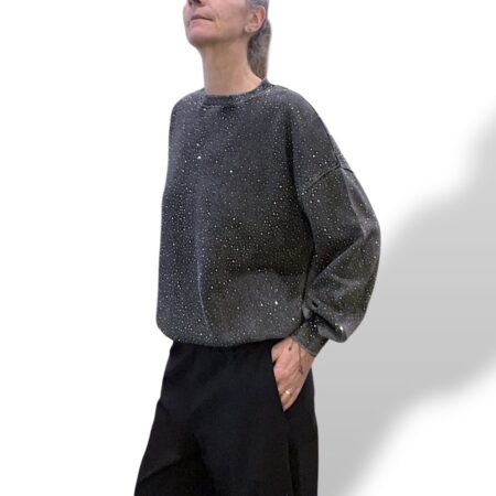 Felpa donna grigio lavato con micro borchie