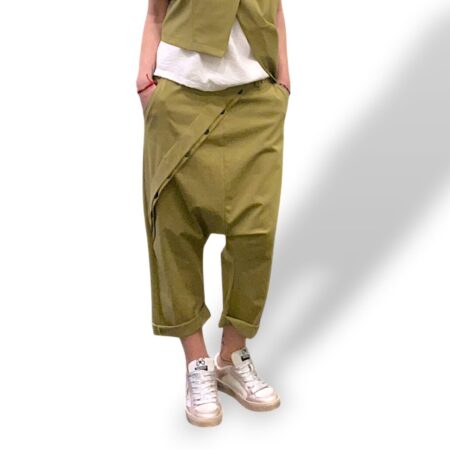 Pantalone donna cavallo basso verde oliva cotone