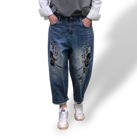 Jeans baggy donna con ricamo