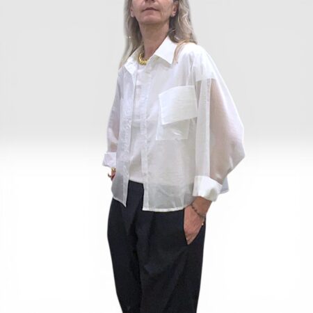 Camicia donna cropped in lyocell bianco
