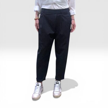 Pantalone donna misto viscosa con pieghe blu