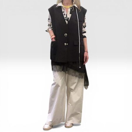 Giacca smanicata donna oversize inserto pizzo nero