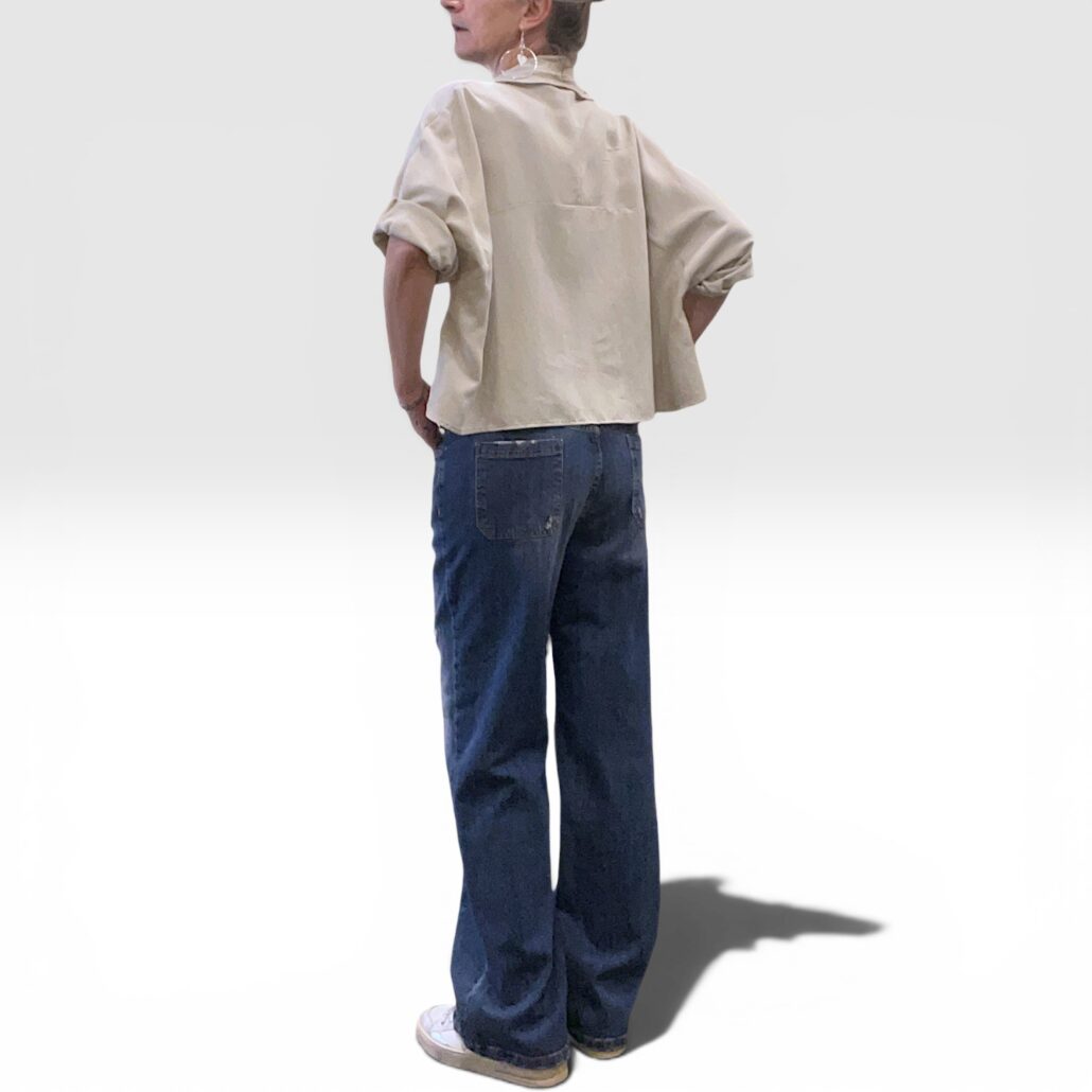 Jeans donna wide leg blu rosa con rotture - immagine 6