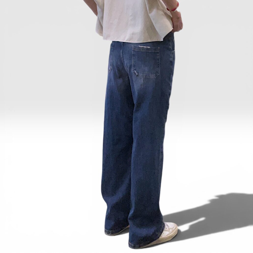 Jeans donna wide leg blu rosa con rotture - immagine 5