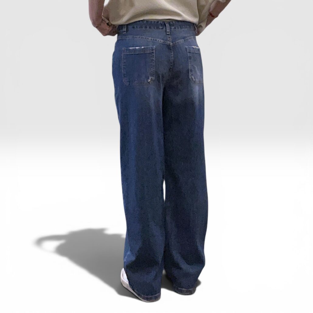 Jeans donna wide leg blu rosa con rotture - immagine 10