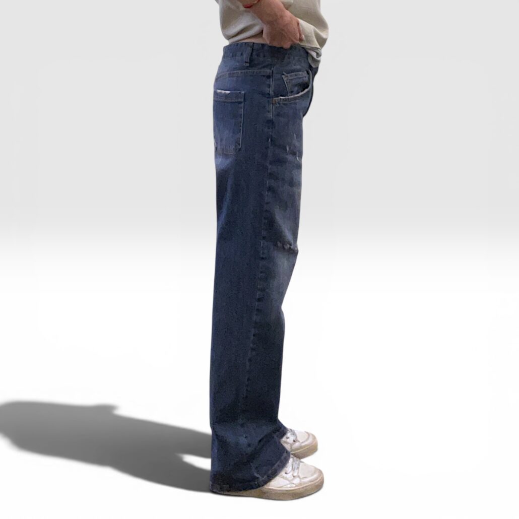 Jeans donna wide leg blu rosa con rotture - immagine 9