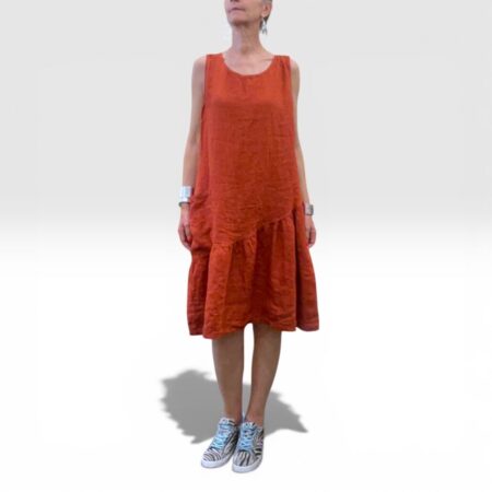 Abito in lino donna asimmetrico color ruggine