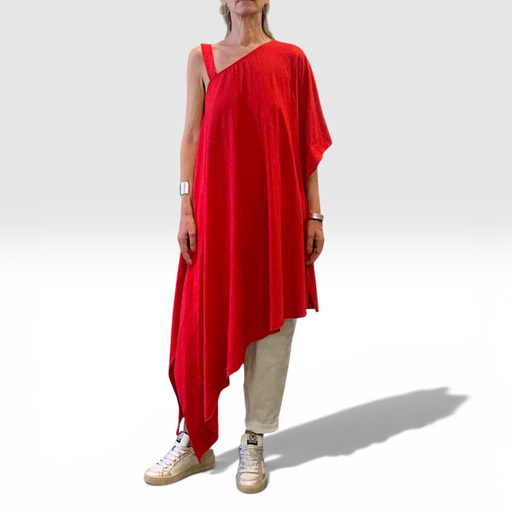 Tunica asimmetrica monospalla donna cotone rosso - immagine 4