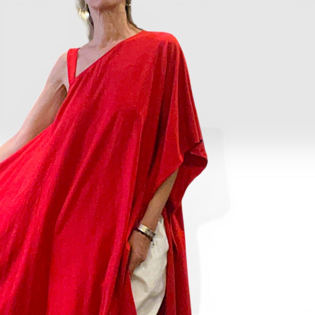 Tunica asimmetrica monospalla donna cotone rosso - immagine 7