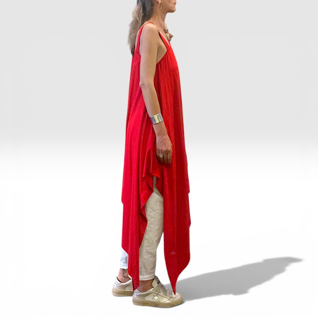 Tunica asimmetrica monospalla donna cotone rosso - immagine 8