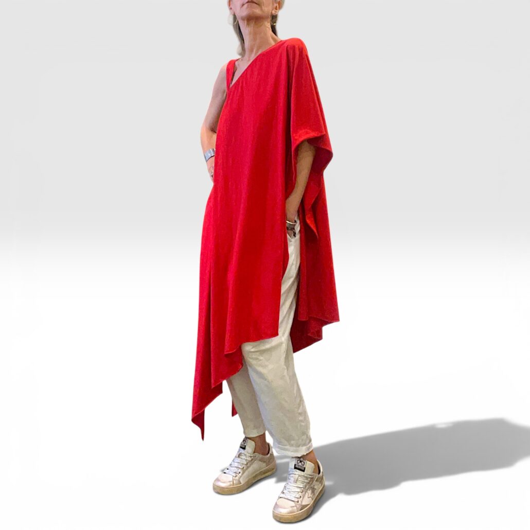 Tunica asimmetrica monospalla donna cotone rosso - immagine 6