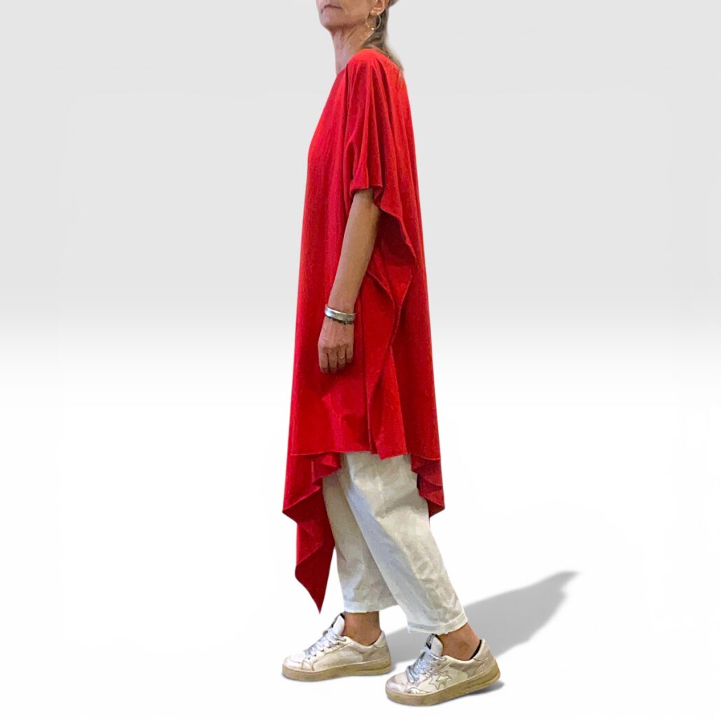 Tunica asimmetrica monospalla donna cotone rosso - immagine 10