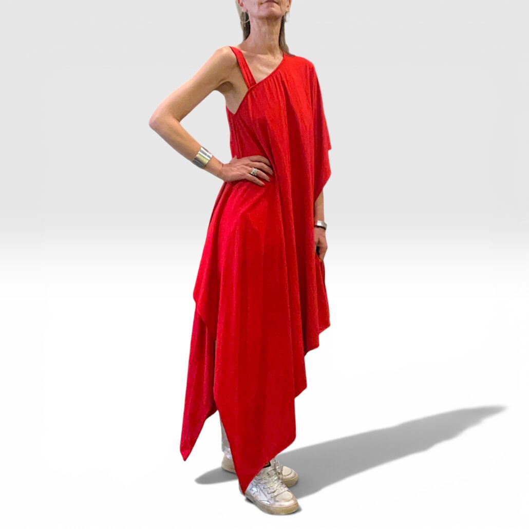 Tunica asimmetrica monospalla donna cotone rosso - immagine 3