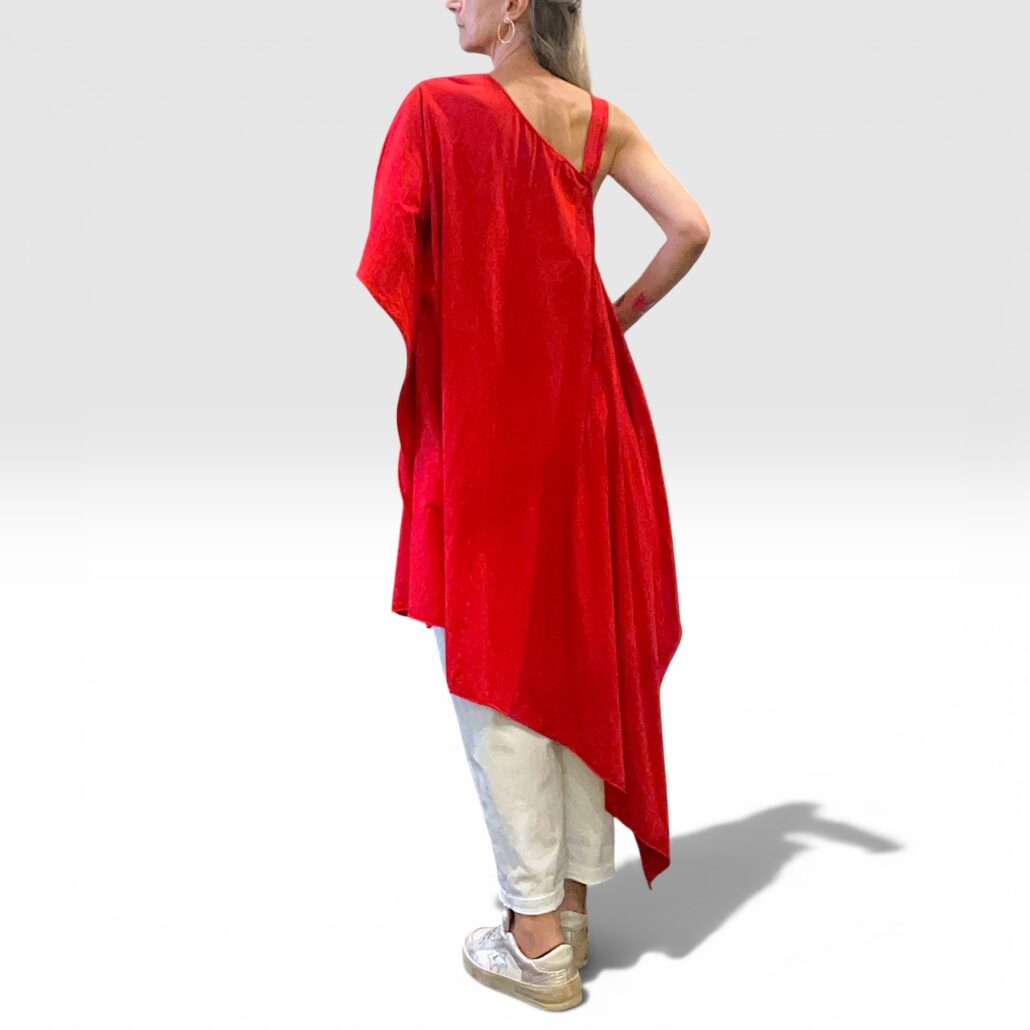 Tunica asimmetrica monospalla donna cotone rosso - immagine 2