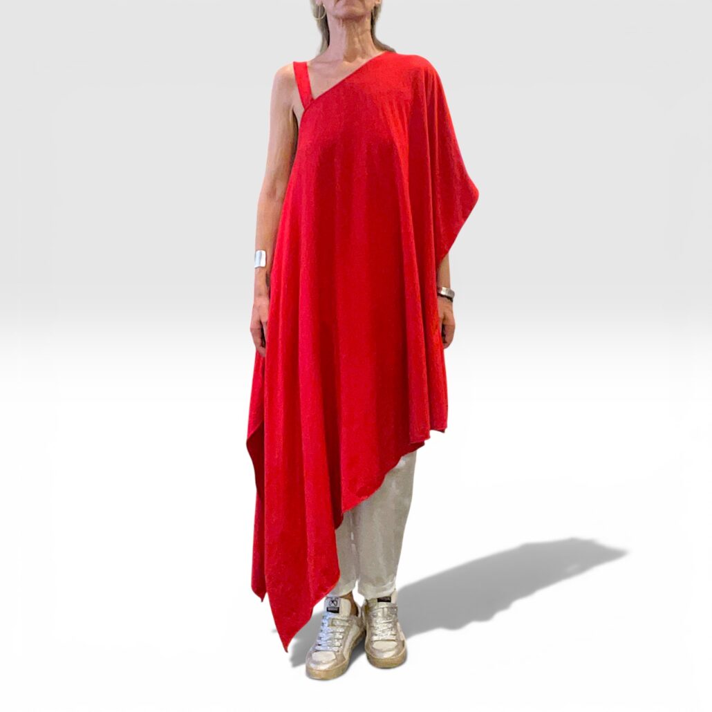 Tunica asimmetrica monospalla donna cotone rosso - immagine 13