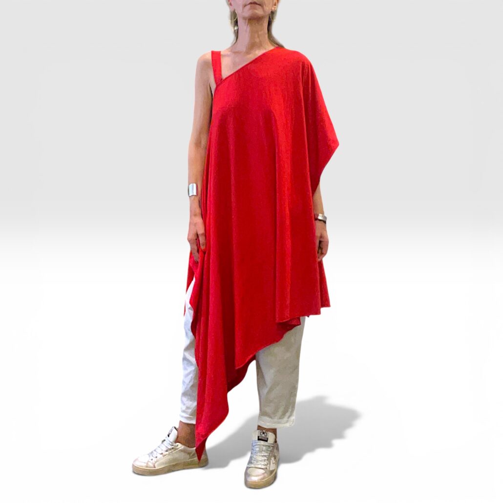 Tunica asimmetrica monospalla donna cotone rosso - immagine 14