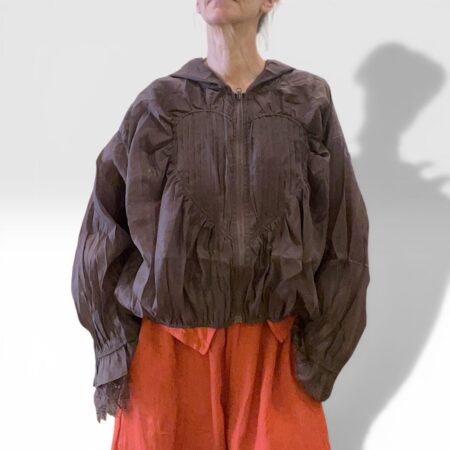 Bomber donna con cappuccio in misto seta cioccolato