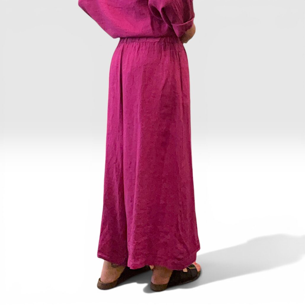 Pantalone donna wide-leg in lino lavato magenta - immagine 2