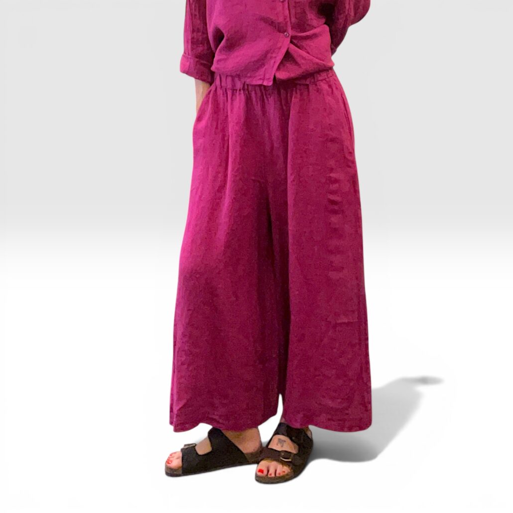 Pantalone donna wide-leg in lino lavato magenta - immagine 6