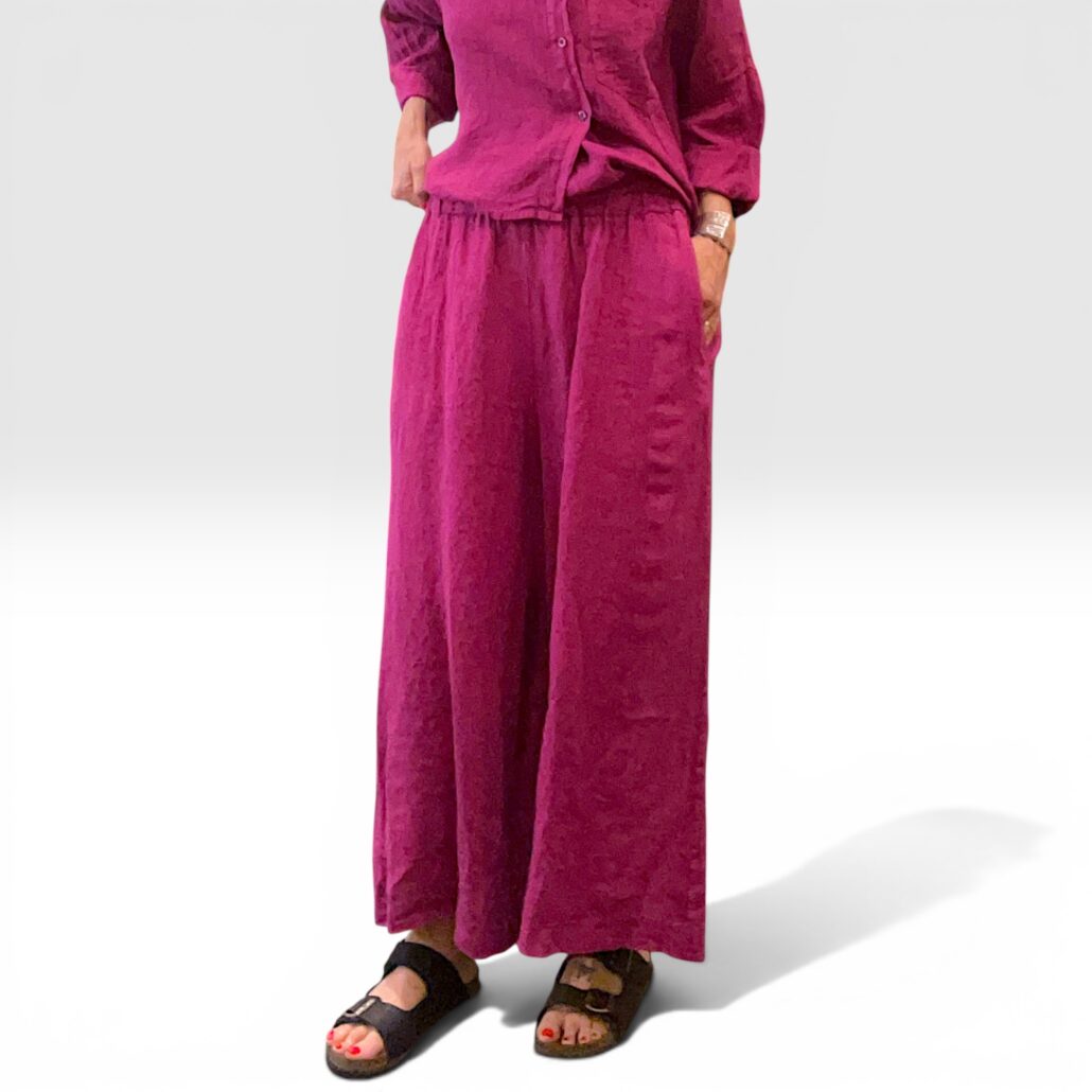 Pantalone donna wide-leg in lino lavato magenta - immagine 7