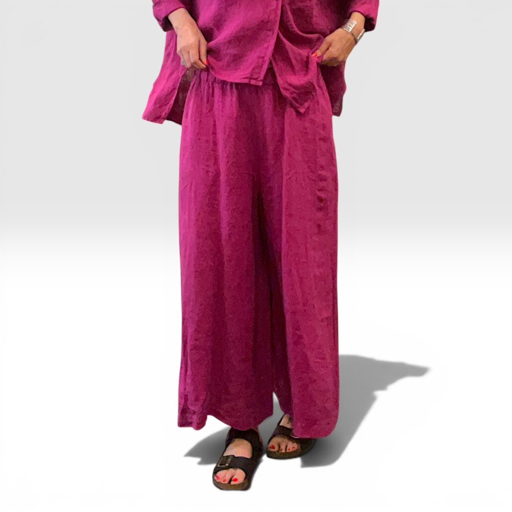 Pantalone donna wide-leg in lino lavato magenta - immagine 5