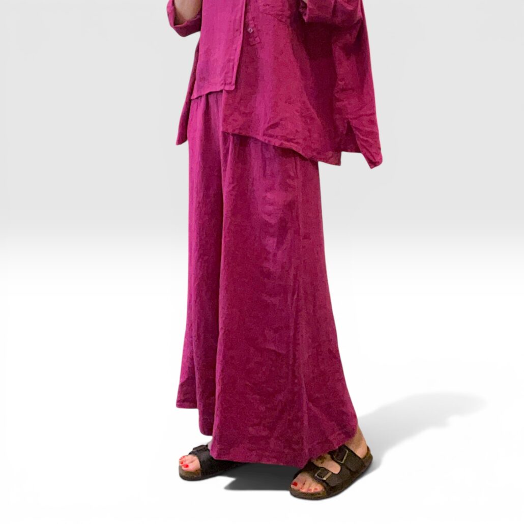 Pantalone donna wide-leg in lino lavato magenta - immagine 4