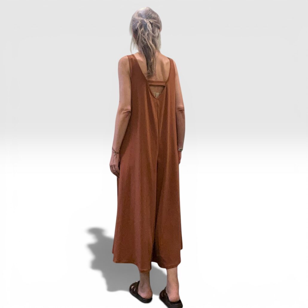 Tuta donna lunga ampia in cotone color tabacco - immagine 3