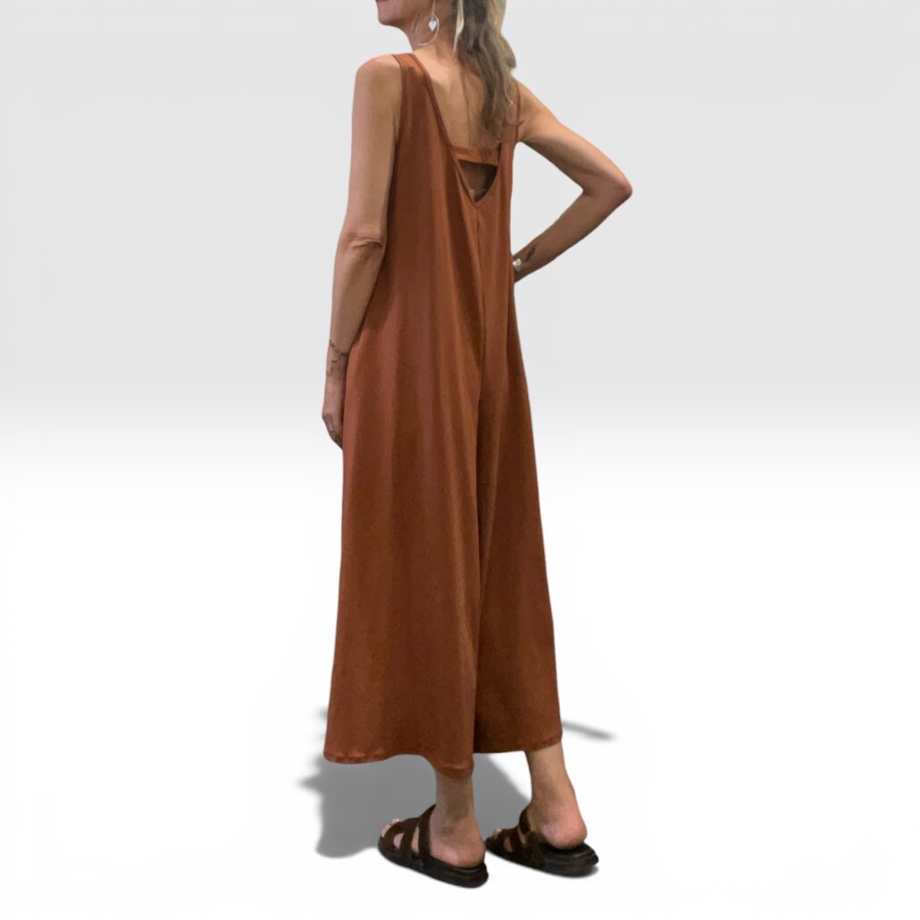 Tuta donna lunga ampia in cotone color tabacco - immagine 5
