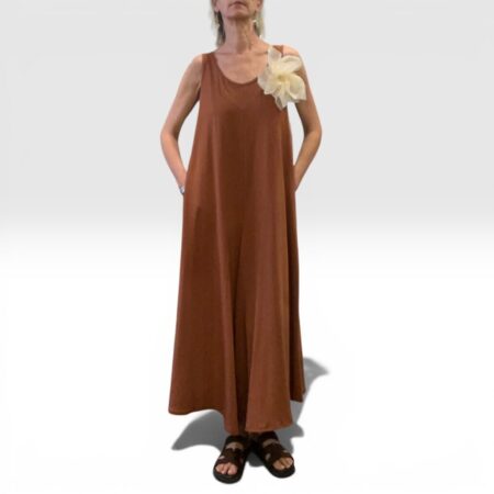 Tuta donna lunga ampia in cotone color tabacco
