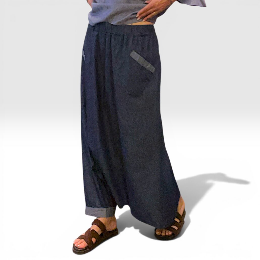 Gonna pantalone donna in cotone chambray blu