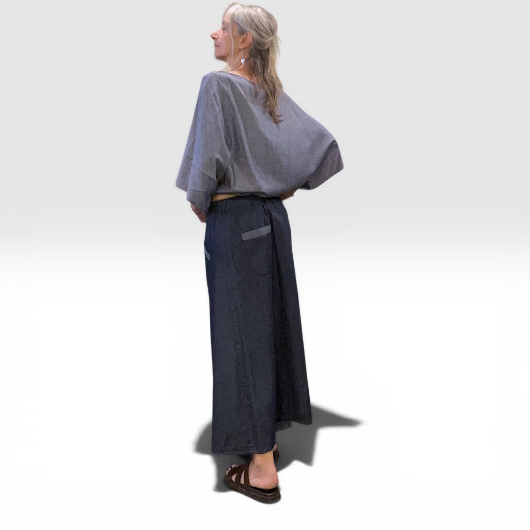 Gonna pantalone donna in cotone chambray blu - immagine 2