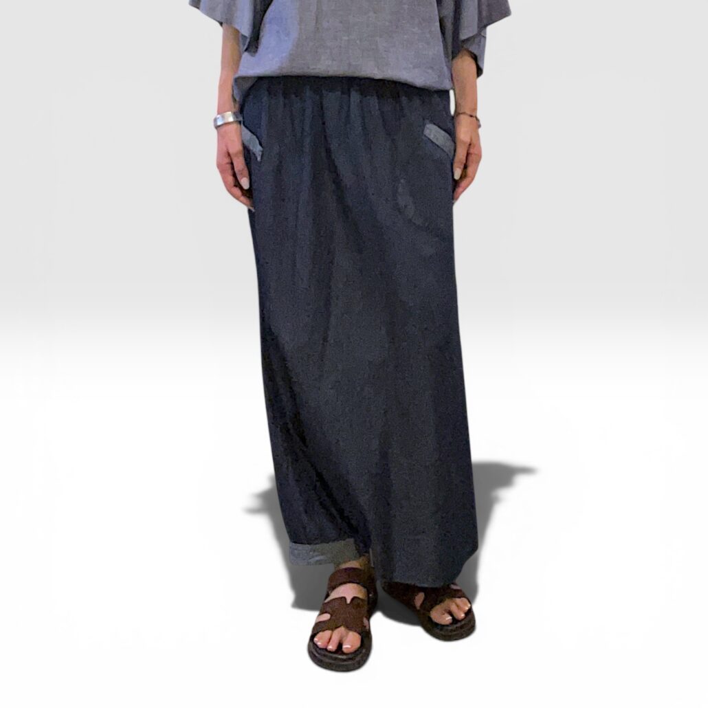 Gonna pantalone donna in cotone chambray blu - immagine 5