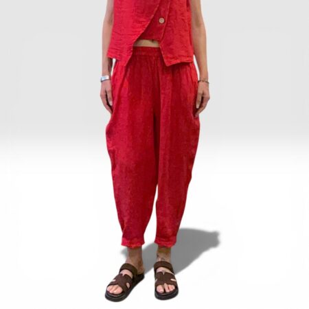 Pantalone donna in lino taglio carrot rosso