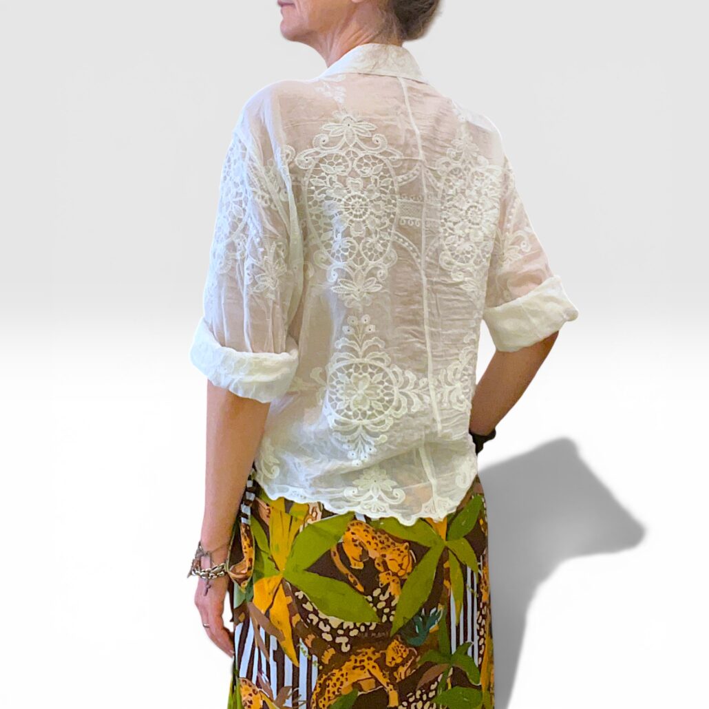 Camicia donna in cotone leggero ricami sangallo bianco - immagine 9