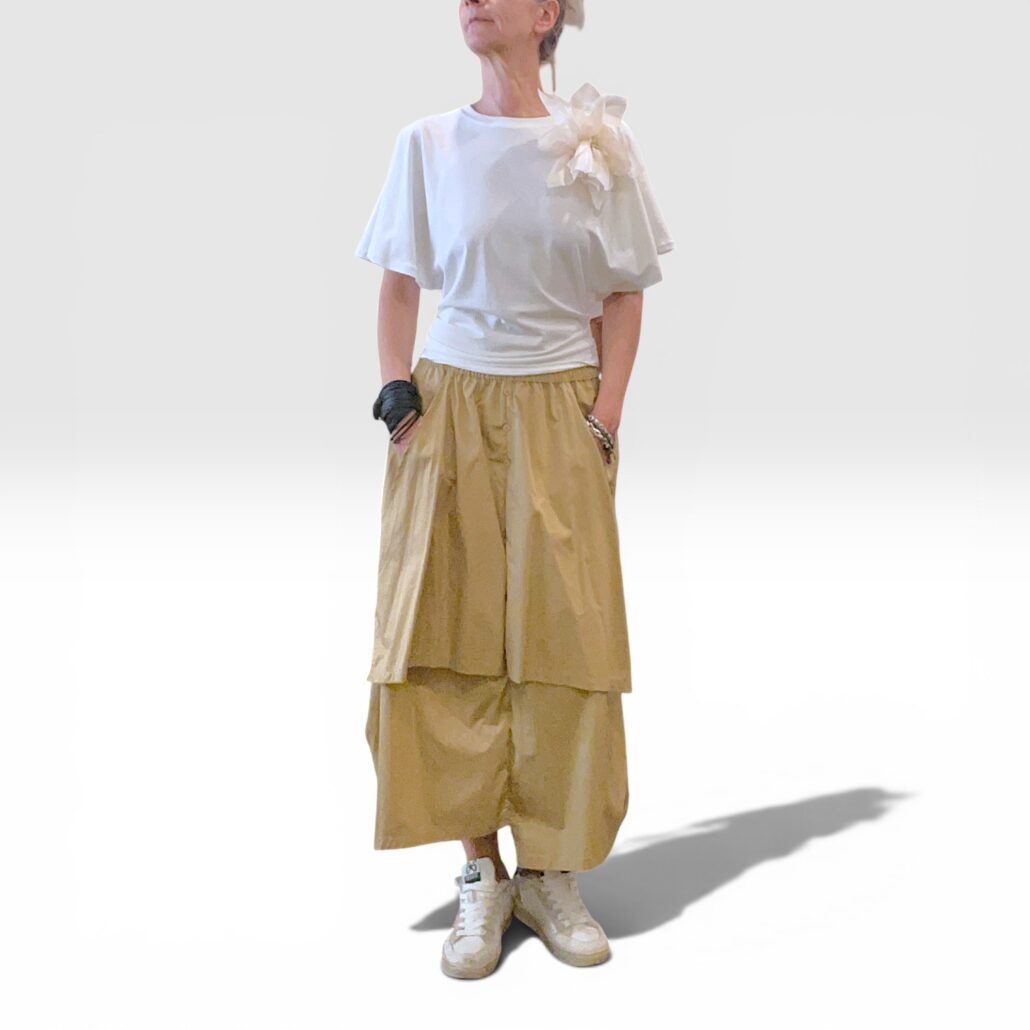 Gonna donna in cotone elasticizzato biscotto - immagine 3