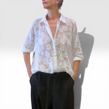 Camicia over in devoré floreale bianco